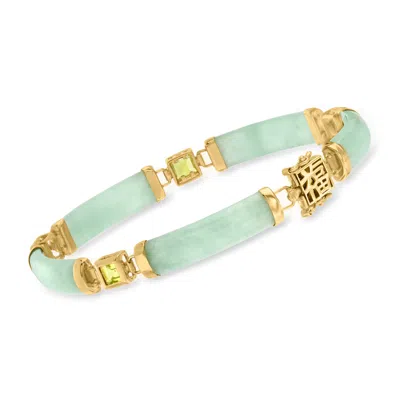 Ross-simons Jade "bless" Bracelet With Peridot In 18kt Gold Over Sterling In Multi