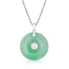 Ross-simons Jade "blessing" Circle Pendant Necklace In Sterling Silver In Green
