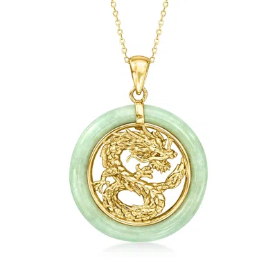 Ross-simons Jade Dragon Pendant Necklace In 18kt Gold Over Sterling Silver In Multi