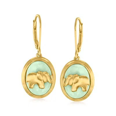 Ross-simons Jade Elephant Drop Earrings In 18kt Gold Over Sterling In Green
