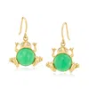 Ross-simons Jade Frog Drop Earrings With Diamonds In 18kt Gold Over Sterling In White