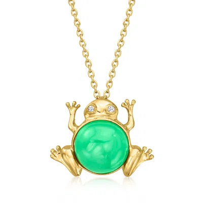 Ross-simons Jade Frog Pendant Necklace With Diamonds In 18kt Gold Over Sterling In Multi