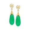 Ross-simons Jade "good Fortune" Drop Earrings In 14kt Yellow Gold In Green