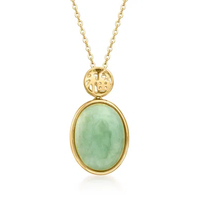 Ross-simons Jade "good Fortune" Pendant Necklace In 18kt Gold Over Sterling In Multi