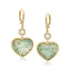Ross-simons Jade Heart Drop Earrings With 3.5-4mm Cultured Pearls And . White Topaz In 18kt Gold Over Sterling