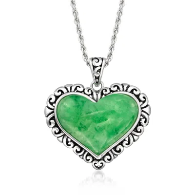 Ross-simons Jade Heart Pendant Necklace In Sterling Silver In Multi
