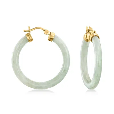 Ross-simons Jade Hoop Earrings With 18kt Gold Over Sterling In Green