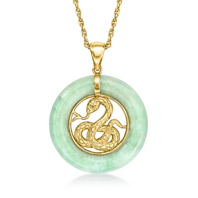 Ross-simons Jade Snake Pendant Necklace In 18kt Gold Over Sterling In Multi