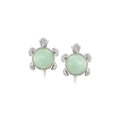 Ross-simons Jade Turtle Earrings With Diamonds In Sterling Silver In White