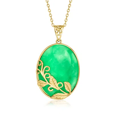 Ross-simons Jade Vine Pendant Necklace In 18kt Gold Over Sterling In Green