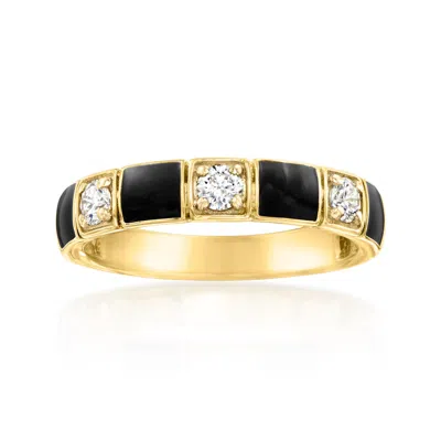 Ross-simons Lab-grown Diamond And Black Enamel Pattern Ring In 18kt Gold Over Sterling