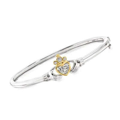 Ross-simons Lab-grown Diamond Claddagh Bangle Bracelet In Sterling Silver With 18kt Gold Over Sterling In Gray