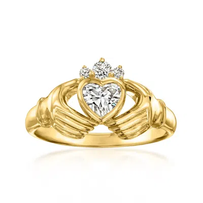 Ross-simons Lab-grown Diamond Claddagh Ring In 18kt Gold Over Sterling In Orange