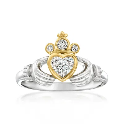 Ross-simons Lab-grown Diamond Claddagh Ring In Sterling Silver With 18kt Gold Over Sterling In Metallic