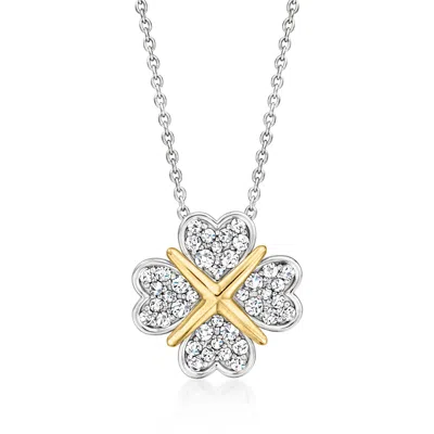 Ross-simons Lab-grown Diamond Clover Pendant Necklace In Sterling Silver And 14kt Yellow Gold