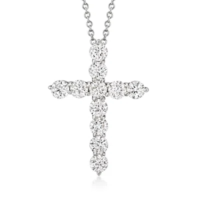 Ross-simons Lab-grown Diamond Cross Pendant Necklace In 14kt White Gold In Multi