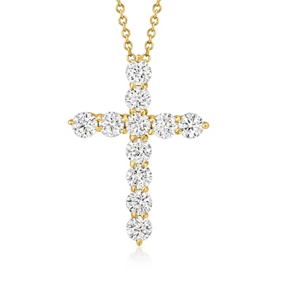 Ross-simons Lab-grown Diamond Cross Pendant Necklace In 14kt Yellow Gold In Silver