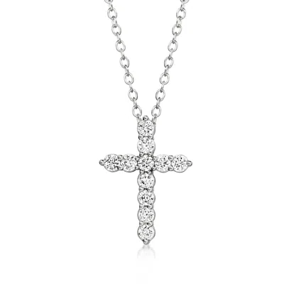 Ross-simons Lab-grown Diamond Cross Pendant Necklace In Sterling Silver In Multi