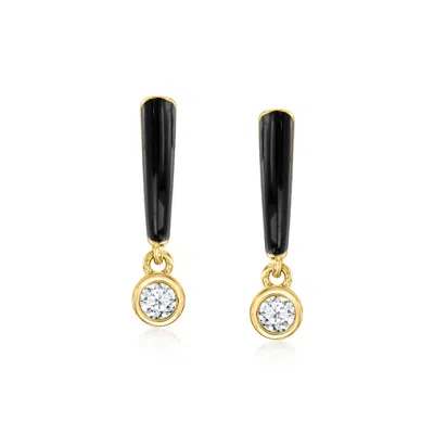 Ross-simons Lab-grown Diamond Drop Earrings With Black Enamel In 18kt Gold Over Sterling In Multi