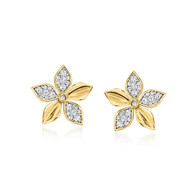 Ross-simons Lab-grown Diamond Flower Earrings In 18kt Gold Over Sterling In Multi
