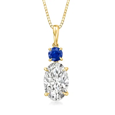Ross-simons Lab-grown Diamond Pendant Necklace With . Sapphire In 14kt Yellow Gold In Blue