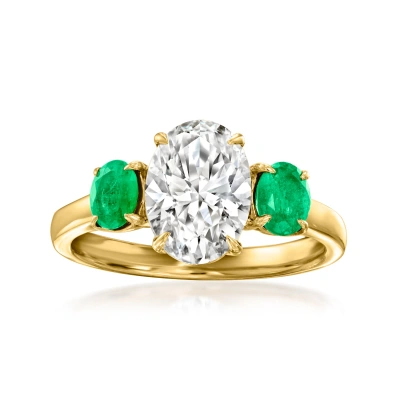 Ross-simons Lab-grown Diamond Ring With . Emeralds In 14kt Yellow Gold In White