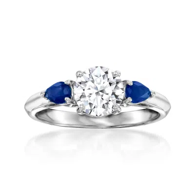 Ross-simons Lab-grown Diamond Ring With . Sapphires In 14kt White Gold In Blue