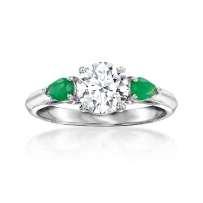 Ross-simons Lab-grown Diamond Ring With . Emeralds In 14kt White Gold In Green