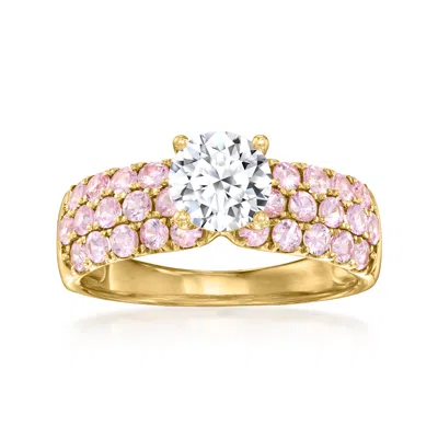 Ross-simons Lab-grown Diamond Ring With Pink Sapphires In 14kt Yellow Gold