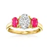 ROSS-SIMONS LAB-GROWN DIAMOND RING WITH RUBIES IN 14KT YELLOW GOLD