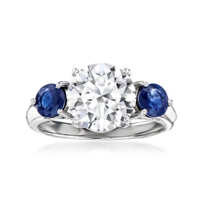 Ross-simons Lab-grown Diamond Ring With Sapphires In 14kt White Gold