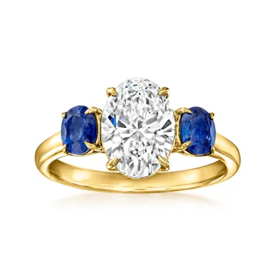 Ross-simons Lab-grown Diamond Ring With Sapphires In 14kt Yellow Gold In Blue