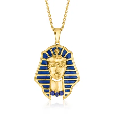 Ross-simons Lapis And Blue Enamel King Tut Pendant Necklace In 18kt Gold Over Sterling