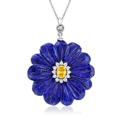 Ross-simons Lapis And . Citrine Flower Pendant Necklace With . White Topaz In Sterling Silver In Multi