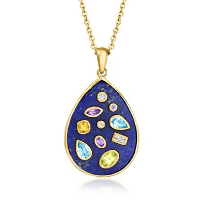 Ross-simons Lapis And . Multi-gemstone Pendant Necklace In 18kt Gold Over Sterling