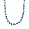 Ross-simons Lapis And Turquoise Bead Necklace With 18kt Gold Over Sterling In Multi