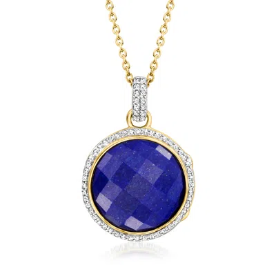 Ross-simons Lapis And . White Topaz Locket Necklace In 18kt Gold Over Sterling In Blue