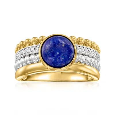 Ross-simons Lapis And White Topaz Multi-row Ring In Sterling Silver And 18kt Gold Over Sterling In Orange