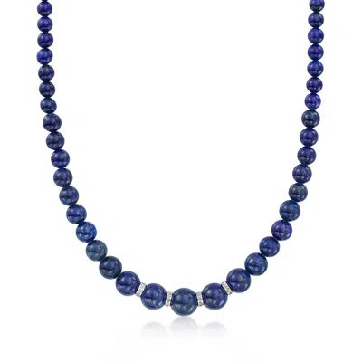 Ross-simons Lapis Bead Necklace With . Diamonds In Sterling Silver In Blue
