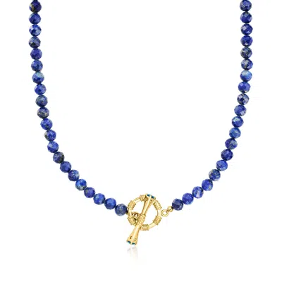 Ross-simons Lapis Bead Toggle Necklace With London Blue Topaz In 18kt Gold Over Sterling