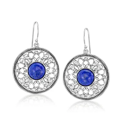 Ross-simons Lapis Filigree Drop Earrings In Sterling Silver In Blue
