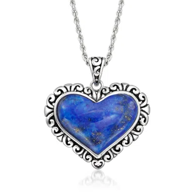 Ross-simons Lapis Heart Pendant Necklace In Sterling Silver In Multi