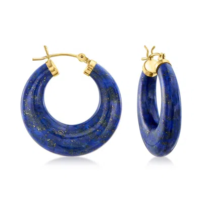 Ross-simons Lapis Hoop Earrings 14kt Yellow Gold In Blue