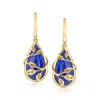 Ross-simons Lapis Leaf Drop Earrings In 18kt Gold Over Sterling