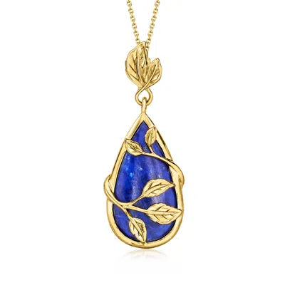 Ross-simons Lapis Leaf Pendant Necklace In 18kt Gold Over Sterling In Multi