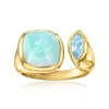 Ross-simons Larimar And . Marquise Sky Blue Topaz Cuff Ring In 18kt Gold Over Sterling In Blue
