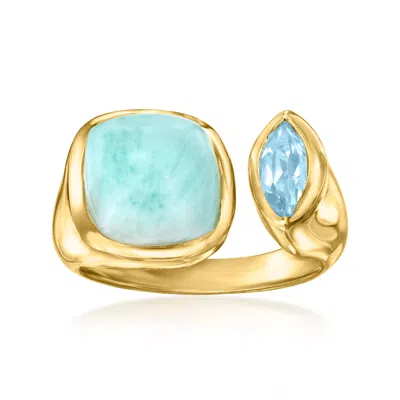Ross-simons Larimar And . Marquise Sky Blue Topaz Cuff Ring In 18kt Gold Over Sterling