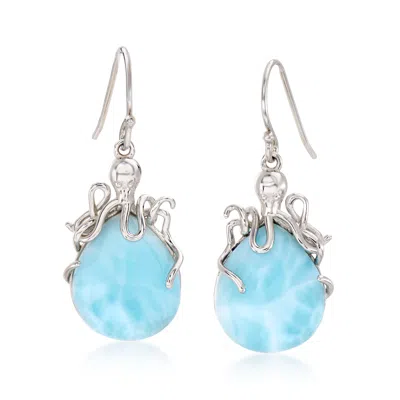 Ross-simons Larimar Octopus Drop Earrings In Sterling Silver In Blue