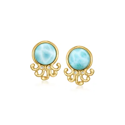 Ross-simons Larimar Octopus Earrings With Diamonds In 18kt Gold Over Sterling In White