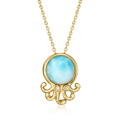 Ross-simons Larimar Octopus Pendant Necklace With Diamonds In 18kt Gold Over Sterling In Multi